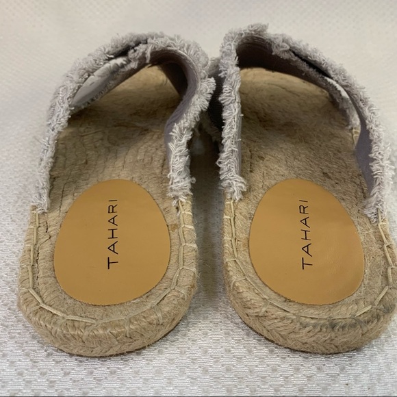 Tahari Saran Criss Cross Fringe Espadrille Slip On Sandal Gray 8 - Picture 7 of 12